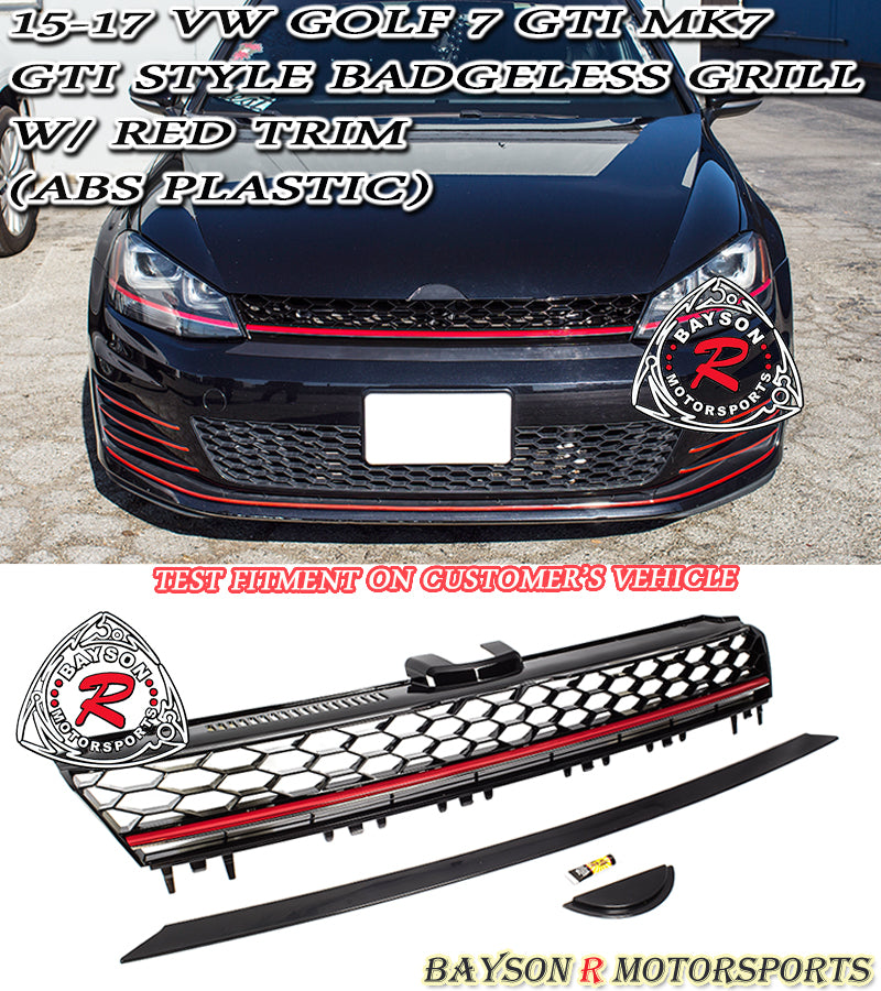 GTI Style Front Grille (Red) For 2015-2017 VW Golf 7 (MK7) - Bayson R Motorsports