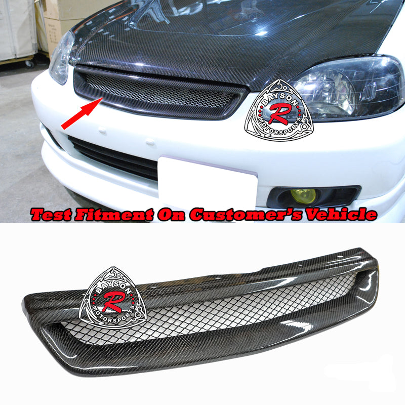 TR Style Front Grille (Carbon Fiber) For 1999-2000 Honda Civic  (2Dr Coupe/3Dr Hatchback/4Dr Sedan)