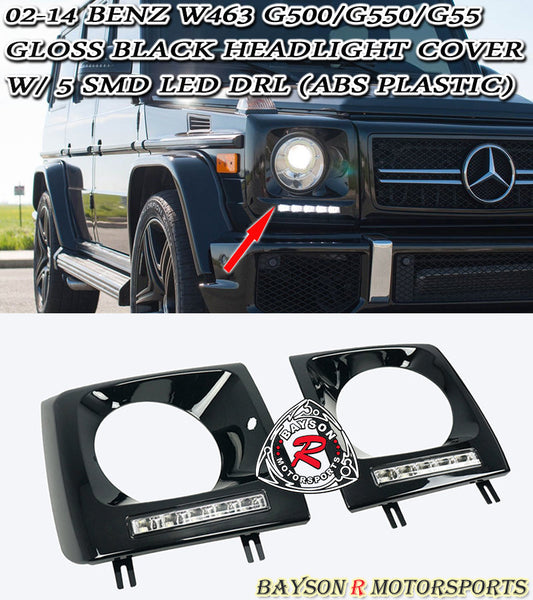 G63 Style Headlight Covers (Black) For 2002-2018 Mercedes-Benz G-Class (W463) - Bayson R Motorsports