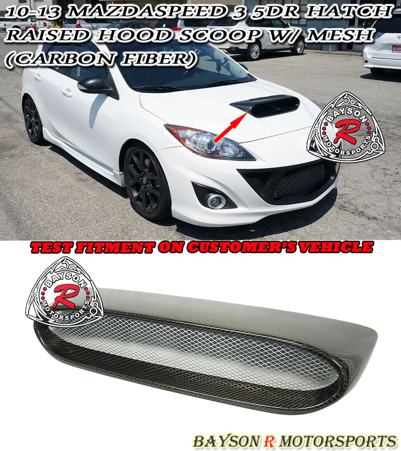 Raised Hood Scoop (Carbon Fiber) For 2010-2013 Mazdaspeed3 - Bayson R Motorsports