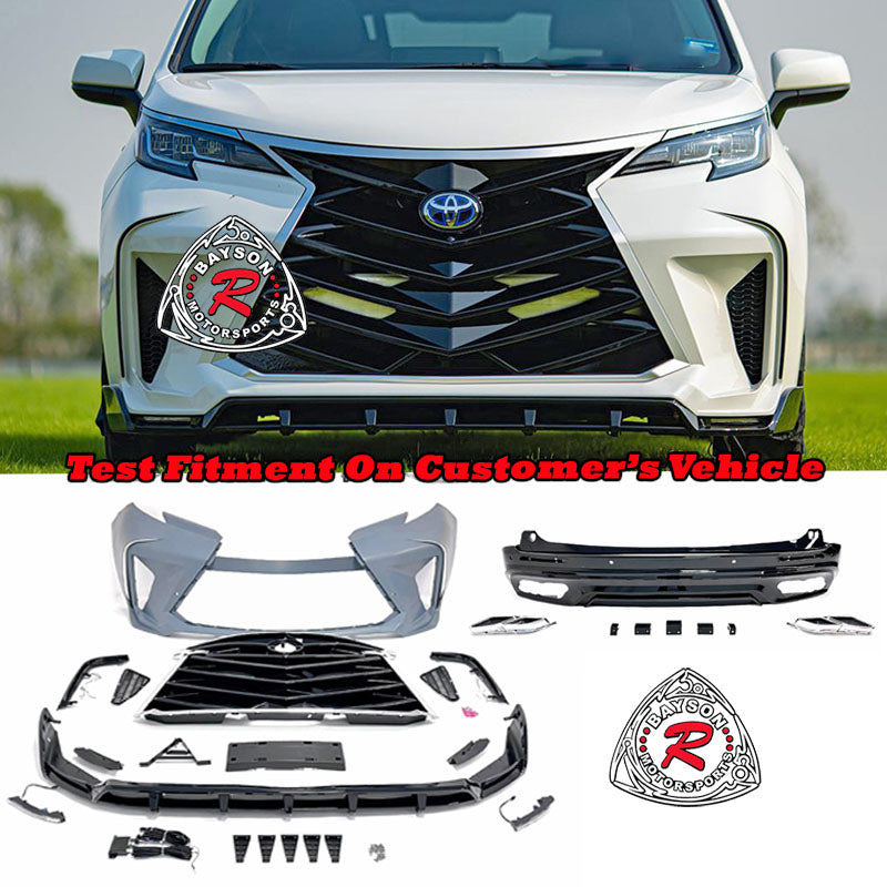 THUNDER DESIGN Front Bumper (Chrome Trim) w/ Rear Diffuser (Polypropylene) For 2021-2024 Toyota Sienna