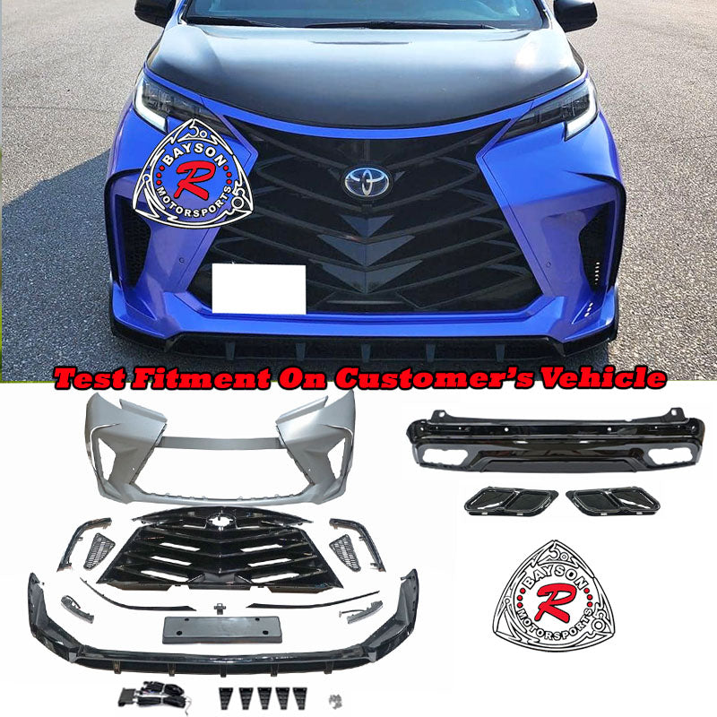 THUNDER DESIGN Front Bumper (Black Trim) w/ Rear Diffuser (Polypropylene) For 2021-2024 Toyota Sienna