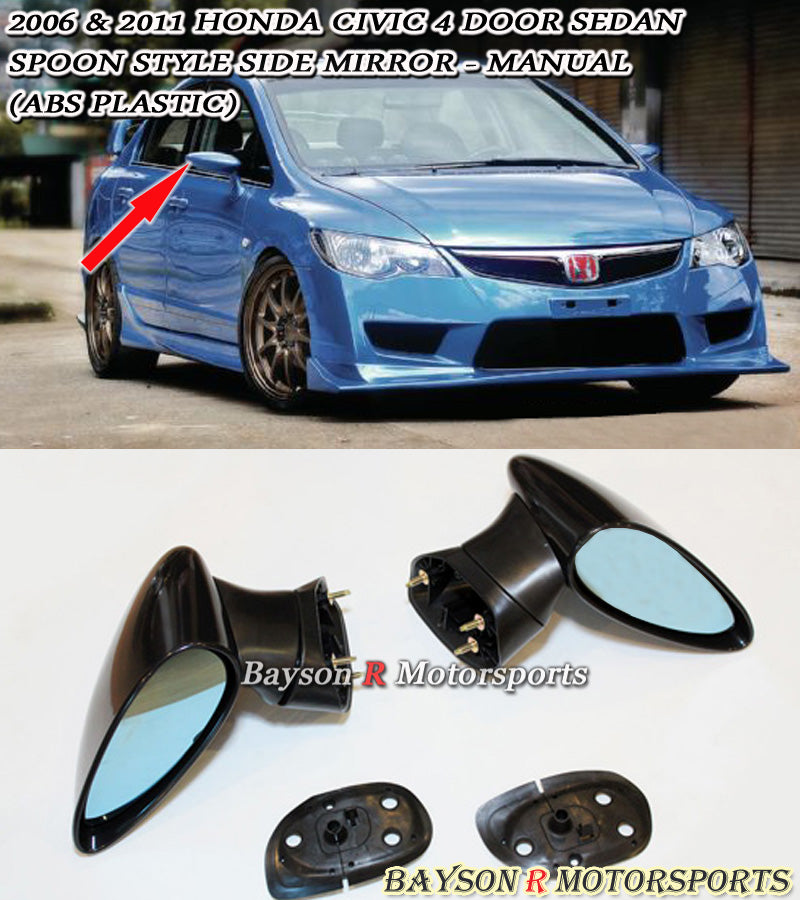 Spn Style Manual Side Mirrors For 2006-2011 Honda Civic 4Dr - Bayson R Motorsports