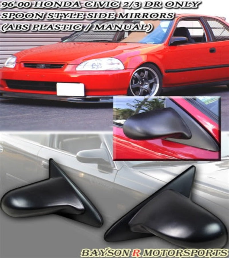 Spn Style Manual Side Mirrors For 1996-2000 Honda Civic 2Dr / 3Dr - Bayson R Motorsports