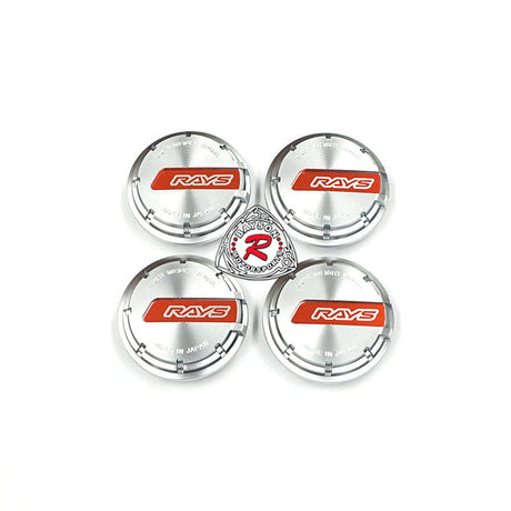 Rays Gram Lights GL Wheel Center Caps Silver with Red (Set of 4) - Bayson R Motorsports