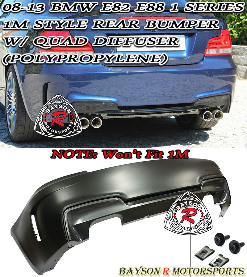 1M Style Rear Bumper For 2008-2013 BMW 1 Series E82 / E88 [Dual Outlets Quad Exhaust Tips] - Bayson R Motorsports