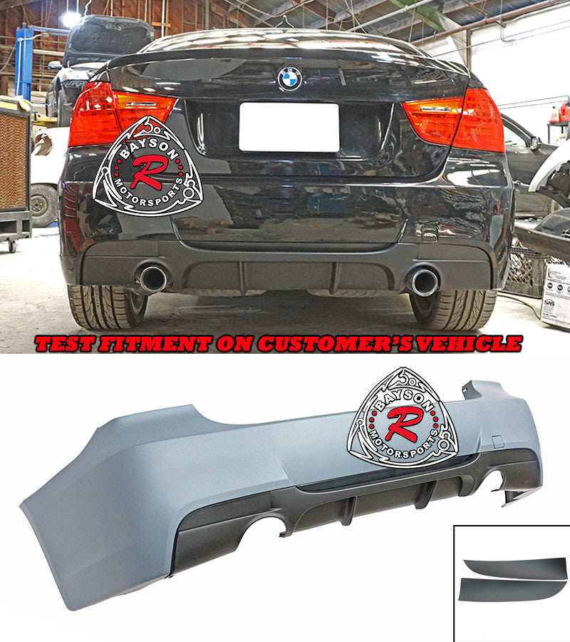 MP Style Rear Bumper For 2006-2011 BMW 3 Series E90 4 Dr [Dual Exhaust, Single Tip] - Bayson R Motorsports