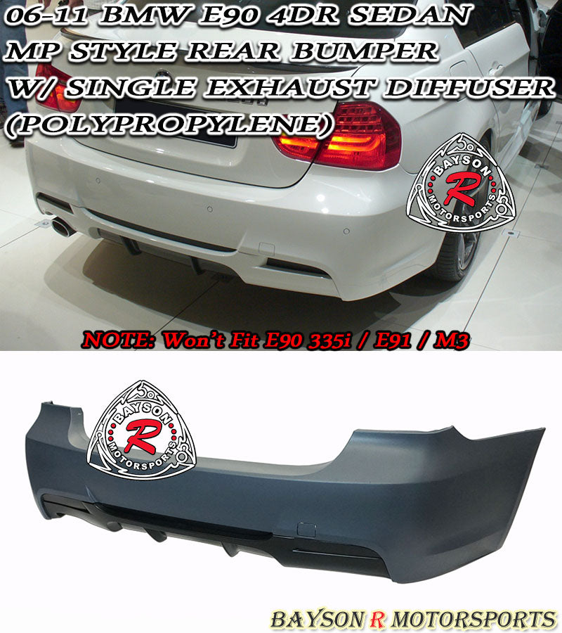 MP Style Rear Bumper For 2006-2011 BMW 3 Series E90 4 Dr [Single Exhaust, Single Tip] - Bayson R Motorsports