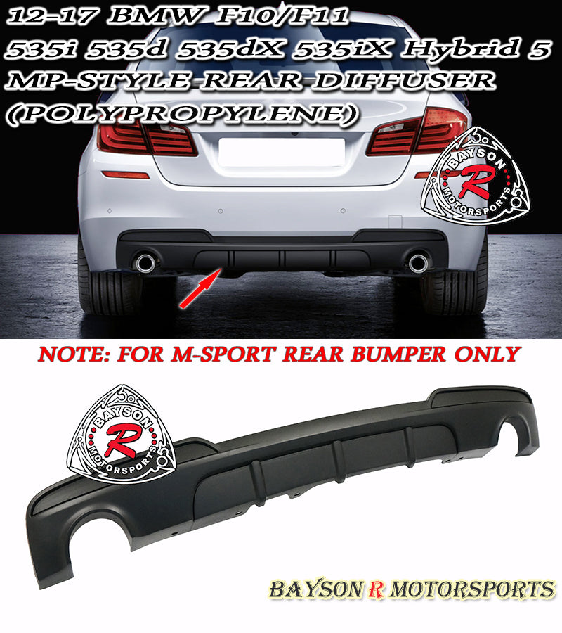 MP-Style Rear Diffuser For 2011-2016 BMW 5-Series F10 F11 (Dual Outlets Single Tip) - Bayson R Motorsports