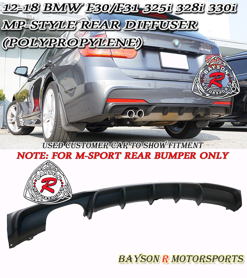 MP Style Rear Diffuser For 2012-2018 BMW 3-Series F30 F31 (Single Outlet Dual Tips) - Bayson R Motorsports
