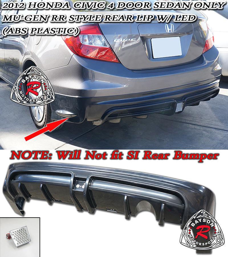 MURR Style Rear Lip w/ LED Brake Light For 2012 Honda Civic 4Dr - Bayson R Motorsports