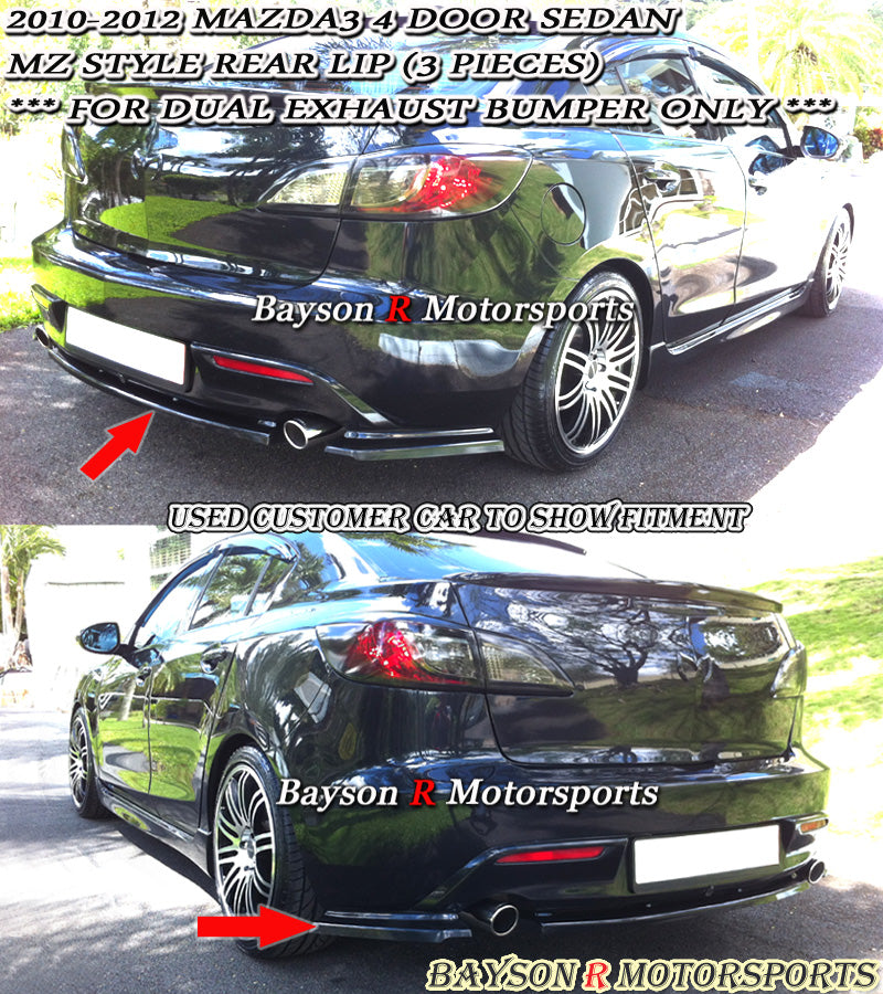 MS Style Rear Lip (Dual Exhaust) For 2010-2012 Mazda 3 4Dr - Bayson R Motorsports