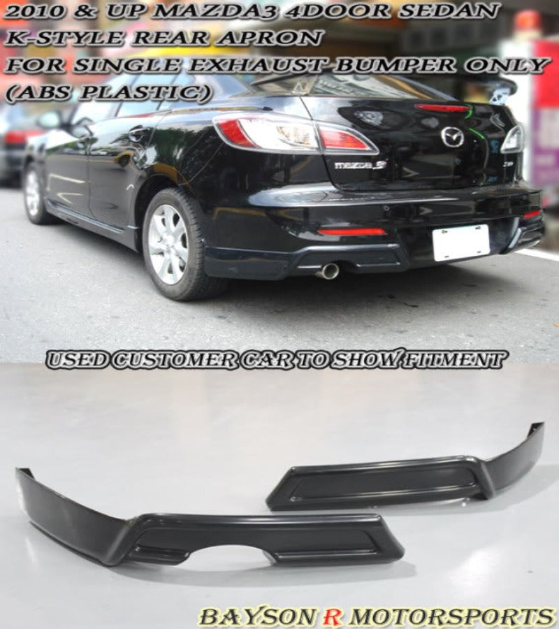 K Style Rear Aprons (Single Exhaust) For 2010-2012 Mazda 3 4Dr - Bayson R Motorsports