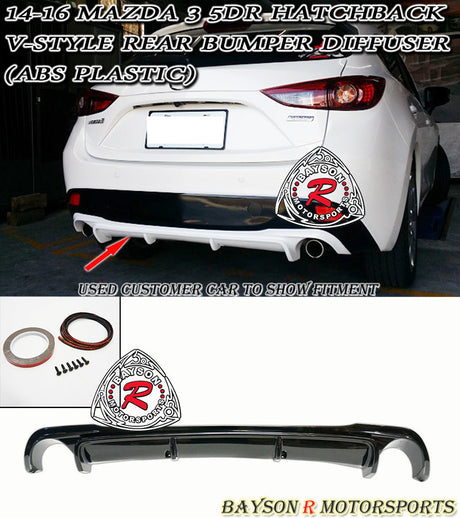 V Style Rear Diffuser For 2014-2016 Mazda 3 5Dr - Bayson R Motorsports