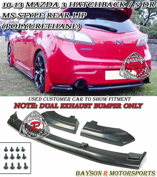 MS Style Rear Lip (Dual Exhaust) For 2010-2013 Mazda 3 / Mazdaspeed 3 5Dr - Bayson R Motorsports