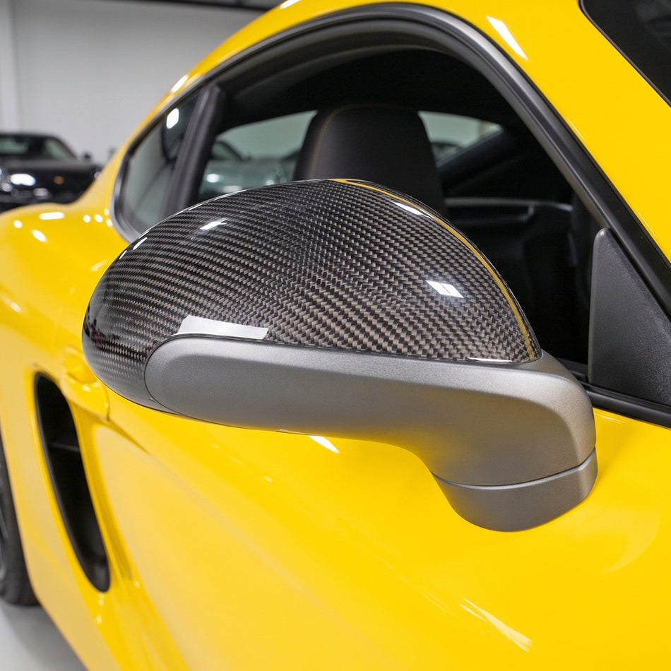 OE Style Side Mirror Cover (Dry Carbon Fiber) For 2013-2016 Porsche Boxster, Cayman (981) / 2012-2019 Porsche Carrera (991 991.2)