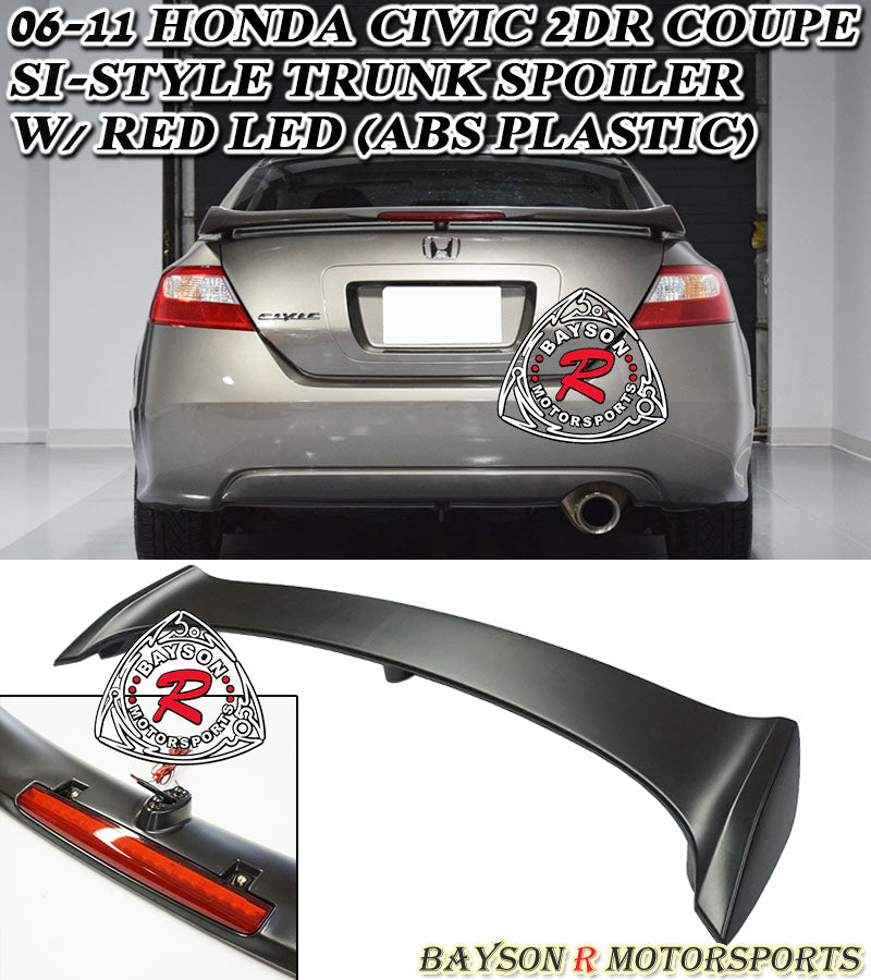 Si Style Spoiler w/ LED 3rd Brake Light For 2006-2011 Honda Civic 2Dr - Bayson R Motorsports