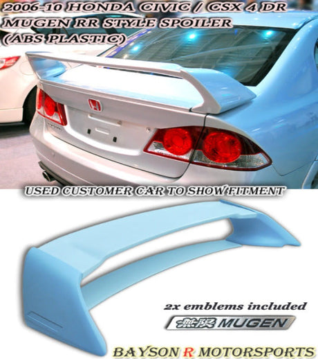 MU RR Style Trunk Spoiler w/ Emblems For 2006-2011 Honda Civic 4 Dr - Bayson R Motorsports