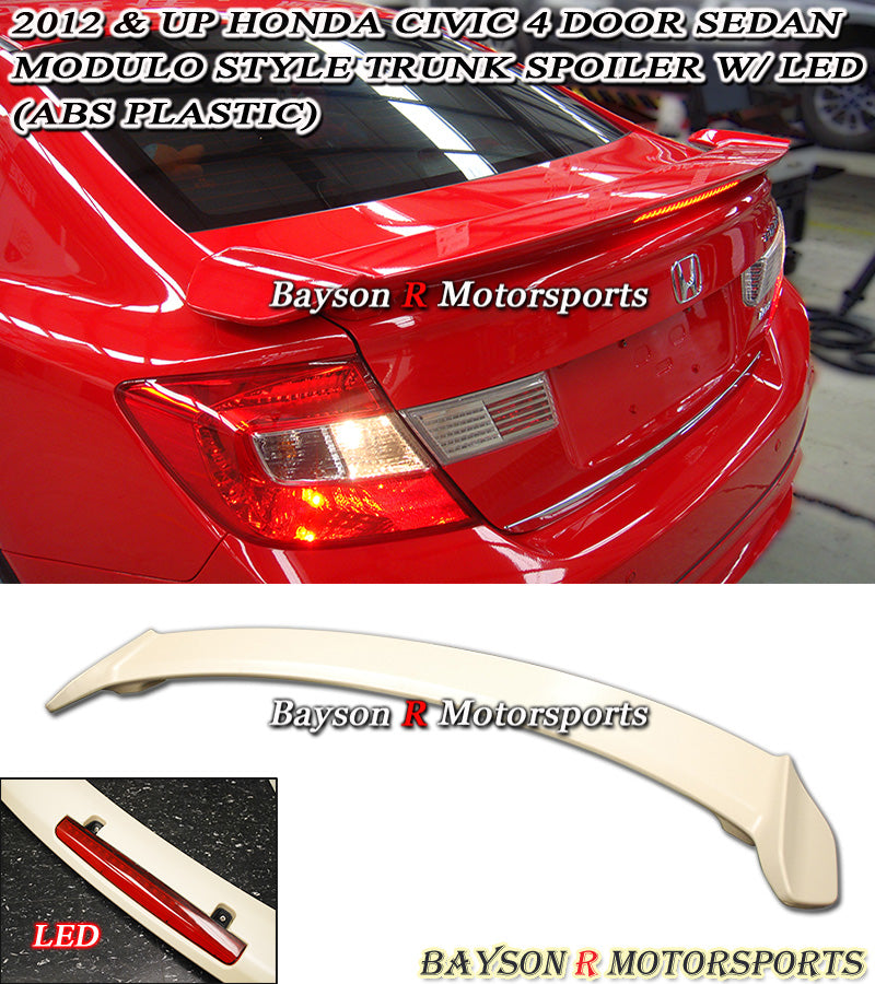 Mod Style Spoiler w/ LED 3rd Brake Light For 2012-2015 Honda Civic 4Dr - Bayson R Motorsports