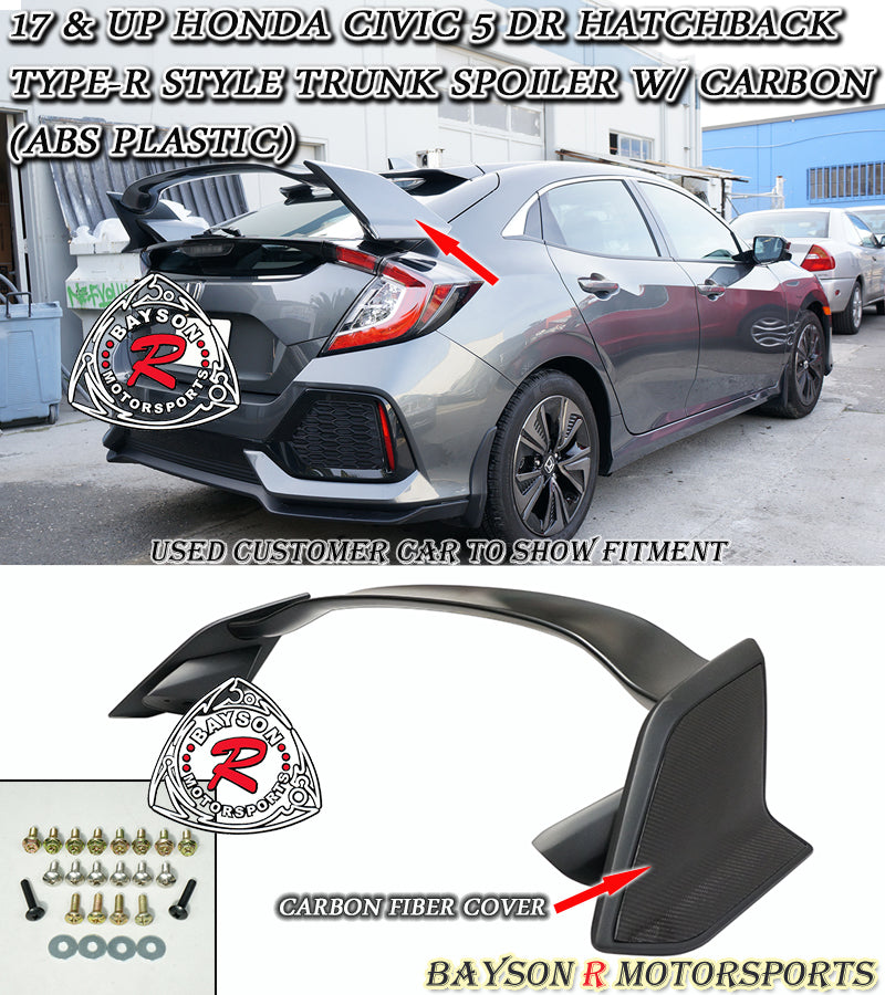 TR Style Spoiler w/ Carbon Side Panel For 2017-2021 Honda Civic 5Dr - Bayson R Motorsports