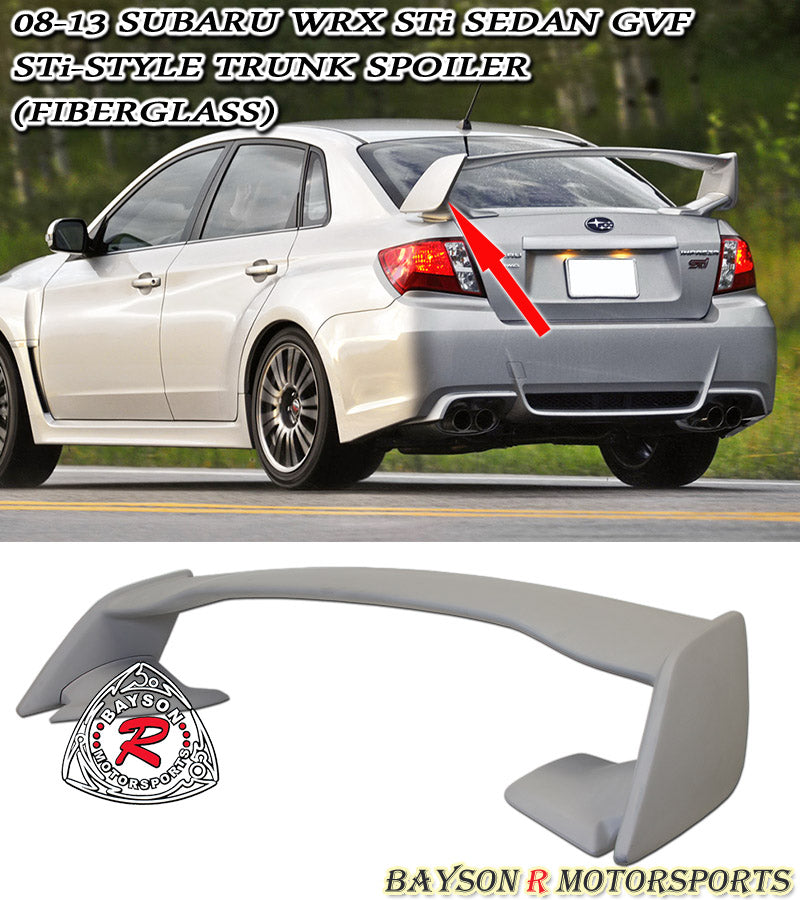 STi Style Spoiler (Fiberglass) For 2008-2014 Subaru WRX / STi 4Dr - Bayson R Motorsports