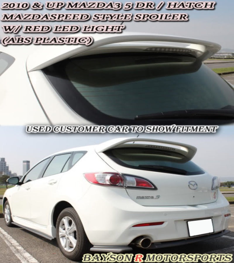 MS Style Spoiler w/ Clear Lens LED 3rd Brake Light For 2010-2013 Mazda 3 5Dr - Bayson R Motorsports