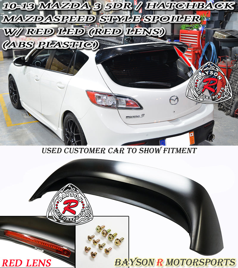 MS Style Spoiler w/ Red Lens LED 3rd Brake Light For 2010-2013 Mazda 3 5Dr - Bayson R Motorsports