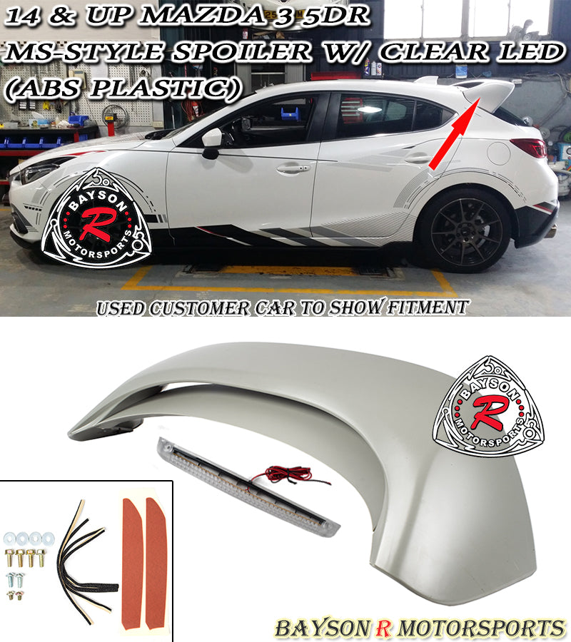 MS Style Spoiler w/ Clear Lens LED 3rd Brake Light For 2014-2018 Mazda 3 5Dr - Bayson R Motorsports
