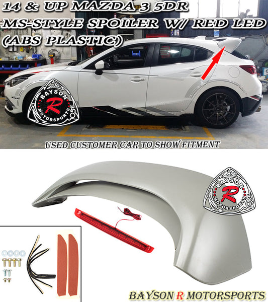 MS Style Spoiler w/ Red Lens LED 3rd Brake Light For 2014-2018 Mazda 3 5Dr - Bayson R Motorsports