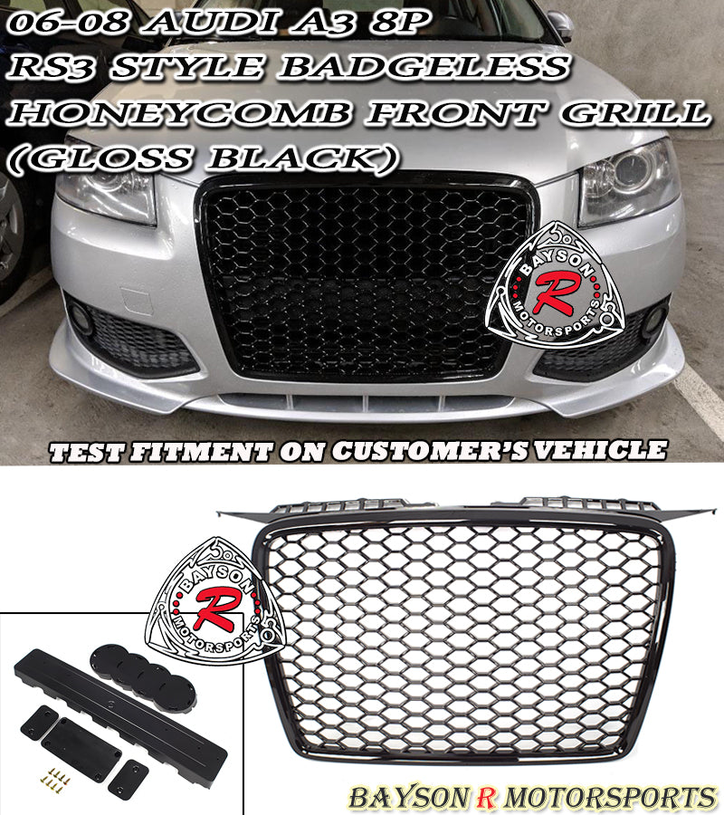 RS3 Style Front Grille (Black Trim) For 2006-2008 Audi A3 (8P) - Bayson R Motorsports