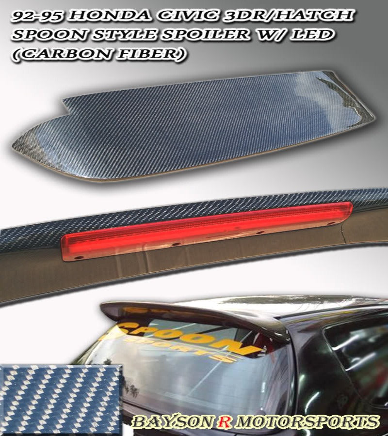 Spn Style Spoiler (Carbon Fiber) w/ LED 3rd Brake Light For 1992-1995 Honda Civic 3Dr - Bayson R Motorsports