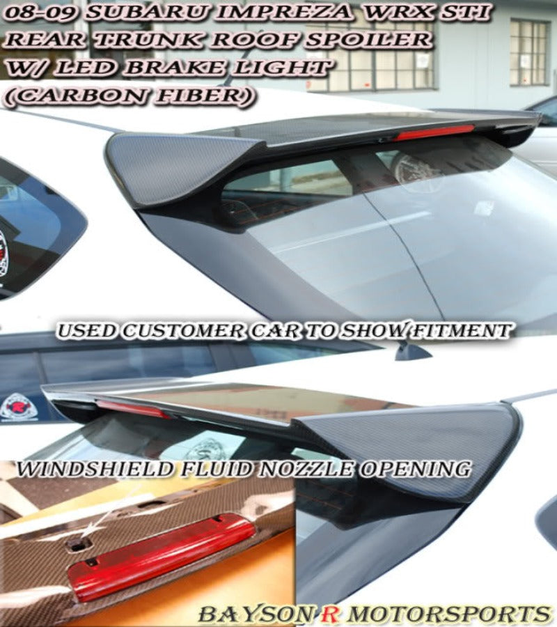 STi Style Spoiler (Carbon Fiber) w/ LED 3rd Brake Light For 2008-2014 Subaru WRX STi 5Dr - Bayson R Motorsports