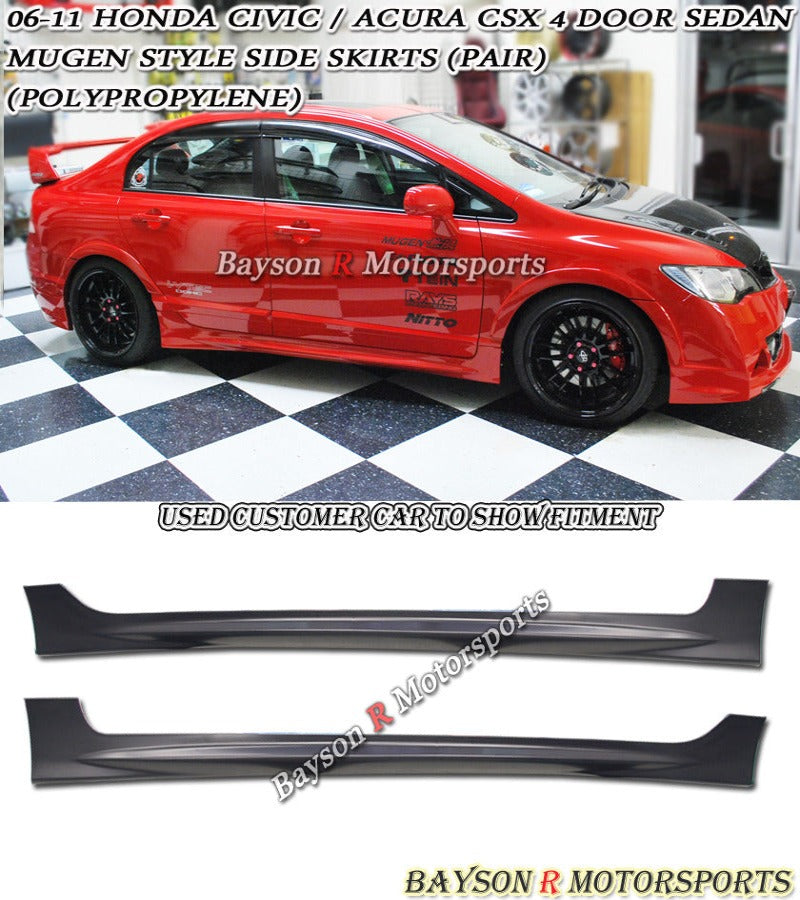 MU Style Side Skirts For 2006-2011 Honda Civic 4Dr - Bayson R Motorsports