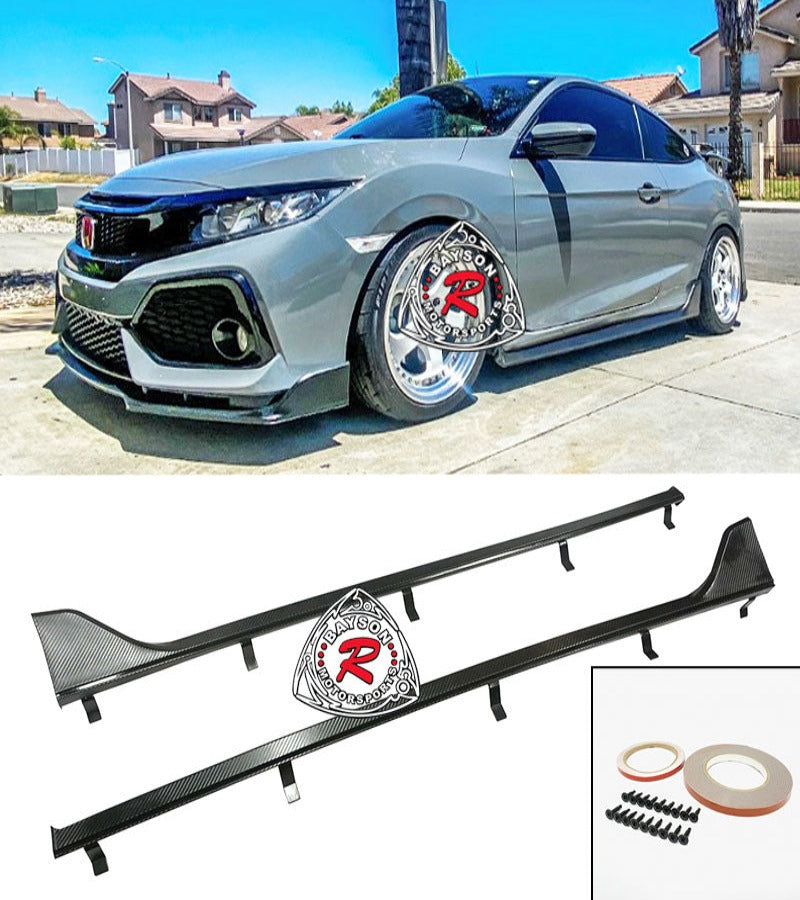 TR Style Side Skirts (Carbon Look) For 2016-2020 Honda Civic 2 Dr - Bayson R Motorsports