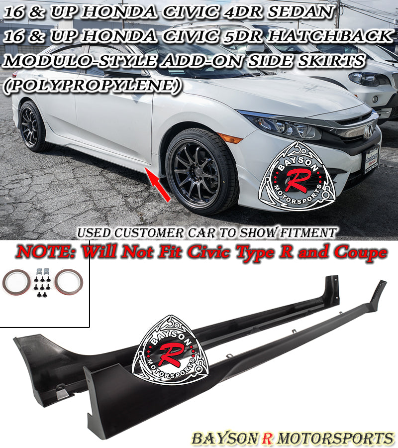 Mod Style Side Skirts For 2016-2021 Honda Civic 4Dr / 5Dr - Bayson R Motorsports