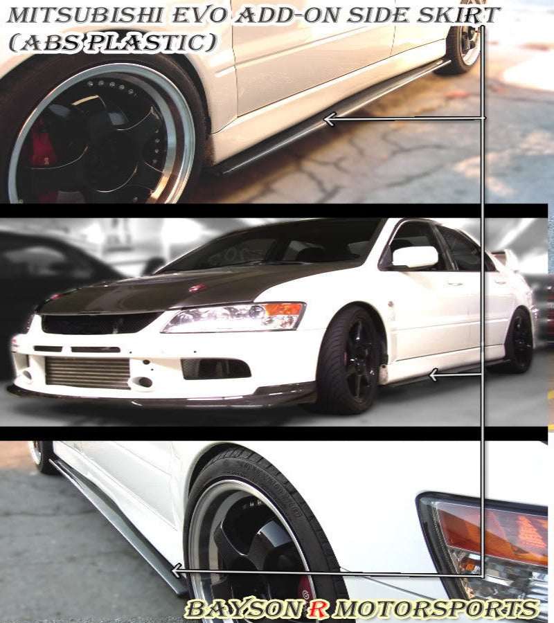 Add-On Side Skirts For 2001-2007 Mitsubishi Evolution 7 / 8 / 9 - Bayson R Motorsports