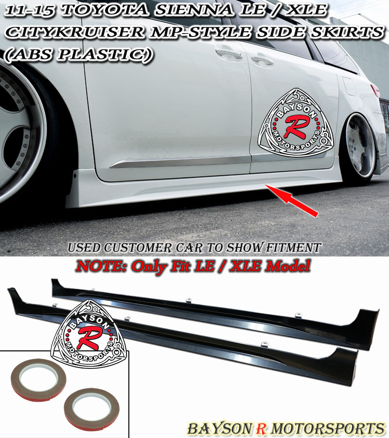 OEMDIRECT MP Style Side Skirts For 2011-2017 Toyota Sienna XL30 – ABS Rocker Panels – Unpainted Black Pair