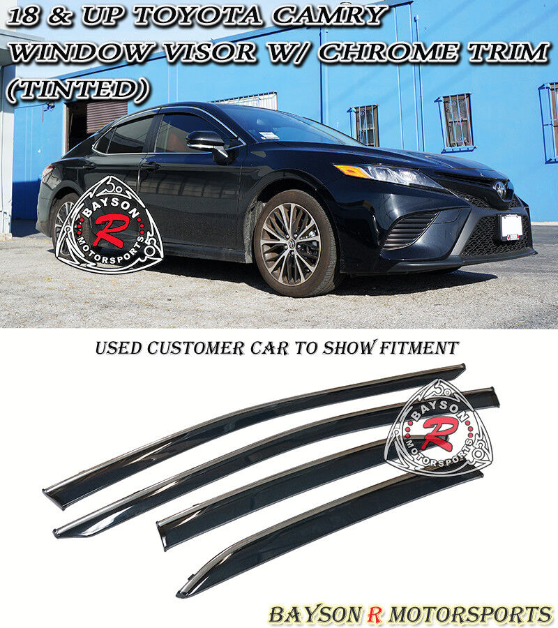 JDM Style Window Visors w/ Stainless Steel Chrome Trim For 2018-2022 Toyota Camry - Bayson R Motorsports